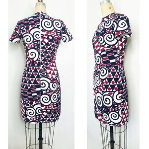 Vintage 60s FITTED Crew Neck SCOOTER DRESS Navy Wine Red Pop Art